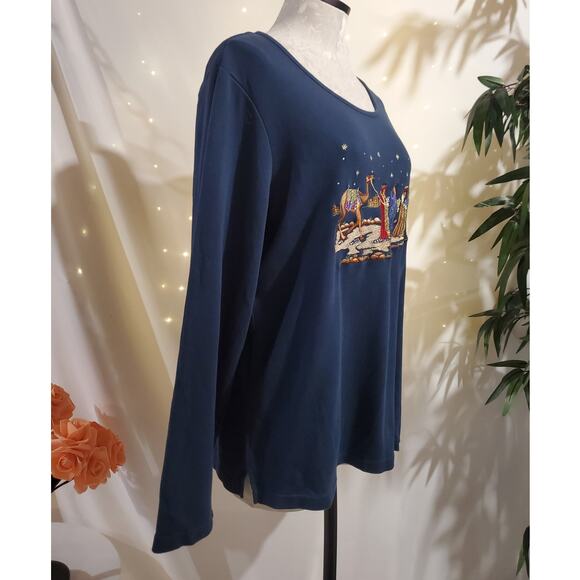 Quacker Factory New Womens Nativity 3 Wise Men Long Sleeve Top Size L Christmas - Picture 4 of 11